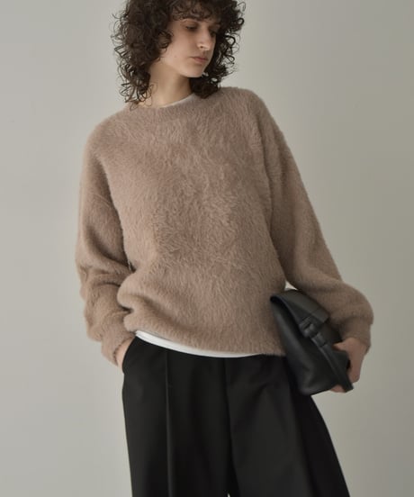knit-02365　シャギーニット プルオーバー　オフホワイト　ベージュ　ブラウン