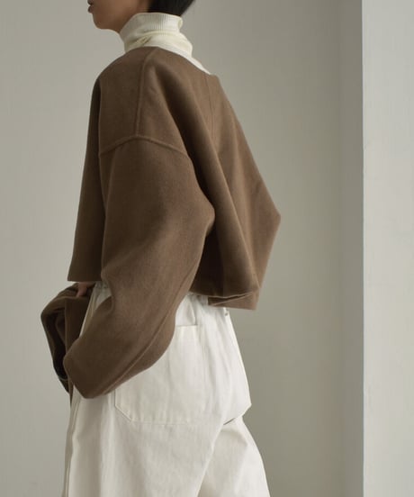 coat-13008　ストール付き　ウール ショートコート　モカ　ブラック