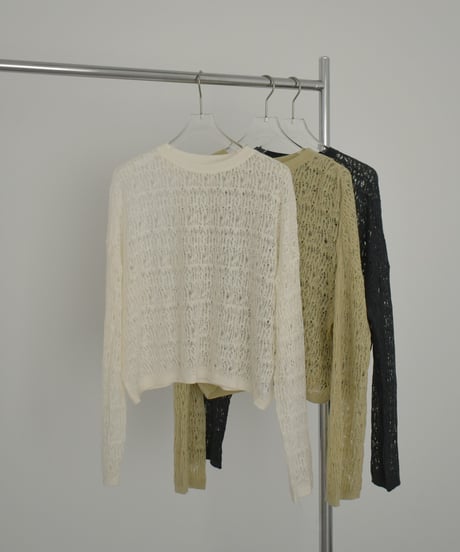 nh-knit-02374　レース ニット トップス　オフホワイト　チャコール