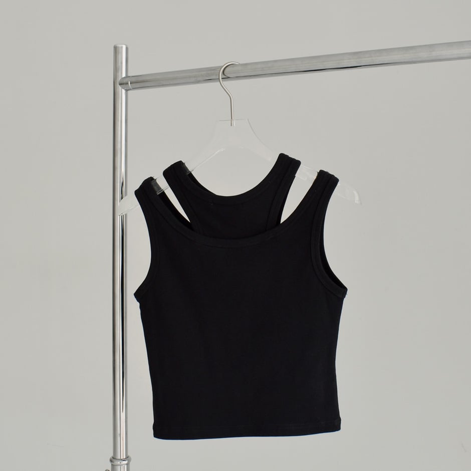 nh-tops-02496 レイヤードデザイン タンクトップ ホワイト ブラック