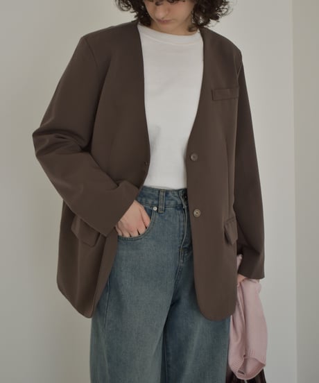 jacket-02027　ノーカラー ジャケット　グレー　ブラウン