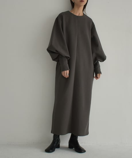 onepiece-12012　タックスリーブ ダンボールニット ワンピース　チャコール　ブラック