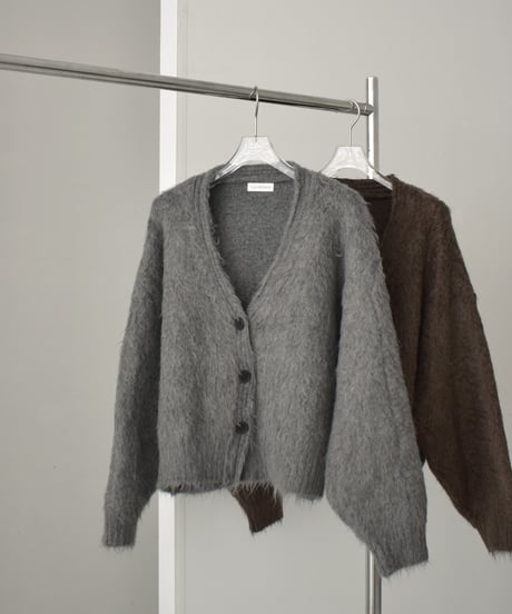 knit-02280　ヘアリー ニット カーディガン　グレー　ブラウン