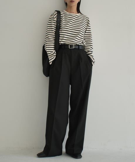 tops-02468　ルーズ ボーダー プルオーバー　エクリュ　ブルー