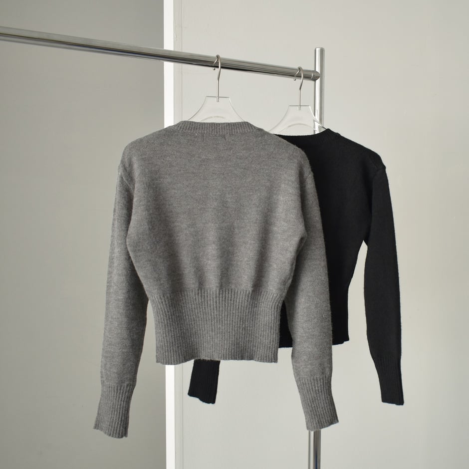 knit-02277 くるみボタン カーディガン グレー ブラック | L knit-02277 くるみボタン カーディガン グレー ブラック | L