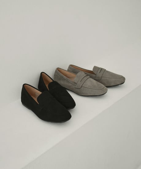 shoes-02145　クッション仕様　スエードローファー　グレージュ　ブラック