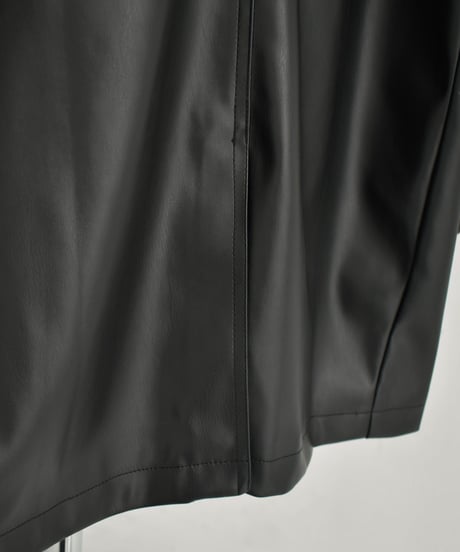 jacket-02025　フェイクレザー ミディ コート　ブラック
