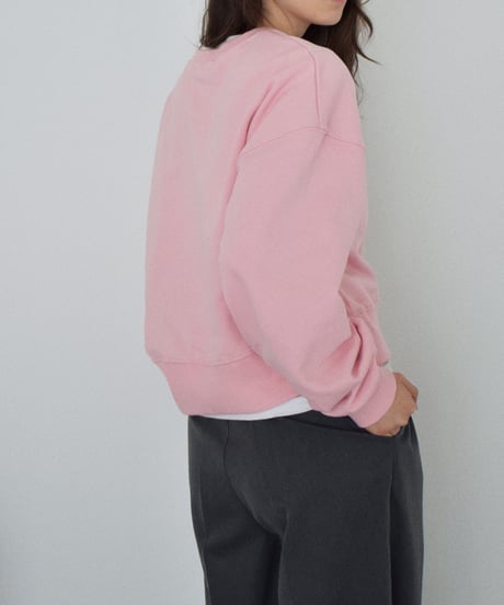 tops-02597　クロップド ワイド スウェット プルオーバー　ピンク