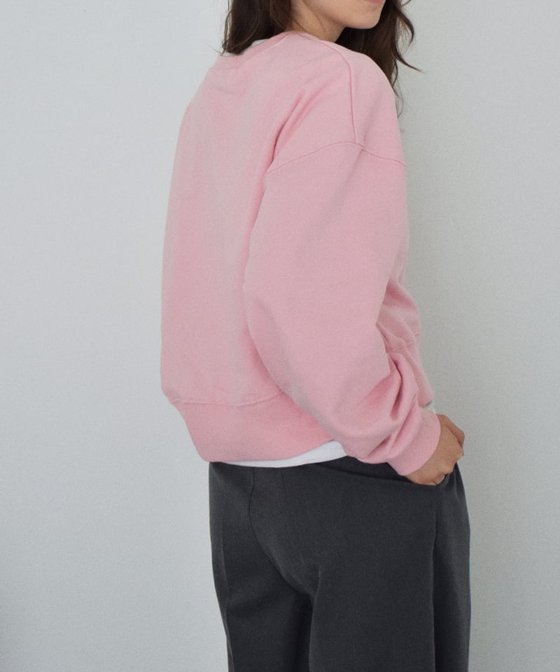 tops-02597 クロップド ワイド スウェット プルオーバー ピンク | L