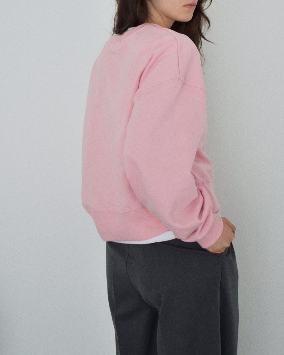 tops-02597 クロップド ワイド スウェット プルオーバー ピンク | L