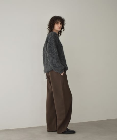 knit-02354  キーネック ボア ニット　オフホワイト　グレー　ダークグレー