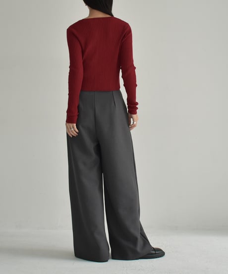 knit-02295　リブ ワンボタン カーディガン　オフホワイト　ブラウン　レッド　チャコール