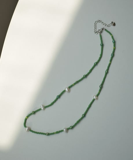 mb-necklace2-02064　淡水パール×ビーズネックレス  　グリーン