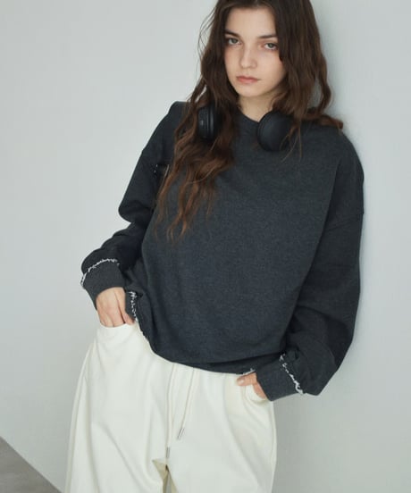 【UNISEX】 tops-02591　カットオフデザイン スウェットプルオーバー　オートミール　ライトグレー　ダークグレー
