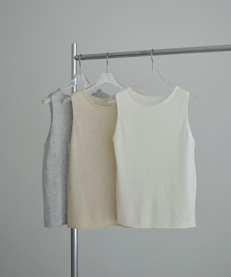 nh-knit-02385　リネン混 ノースリーブ ニット トップス　エクリュ　ベージュ　グレー