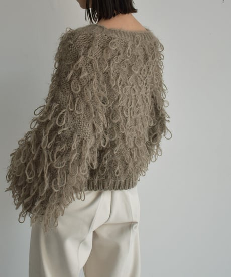knit-02259　 ループボリュームショートカーディガン　モカ　ブラック