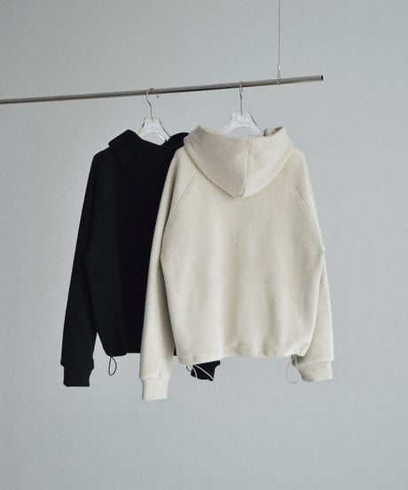 tops-02642　ドロスト フリース ジップ パーカー　エクリュ　ブラック