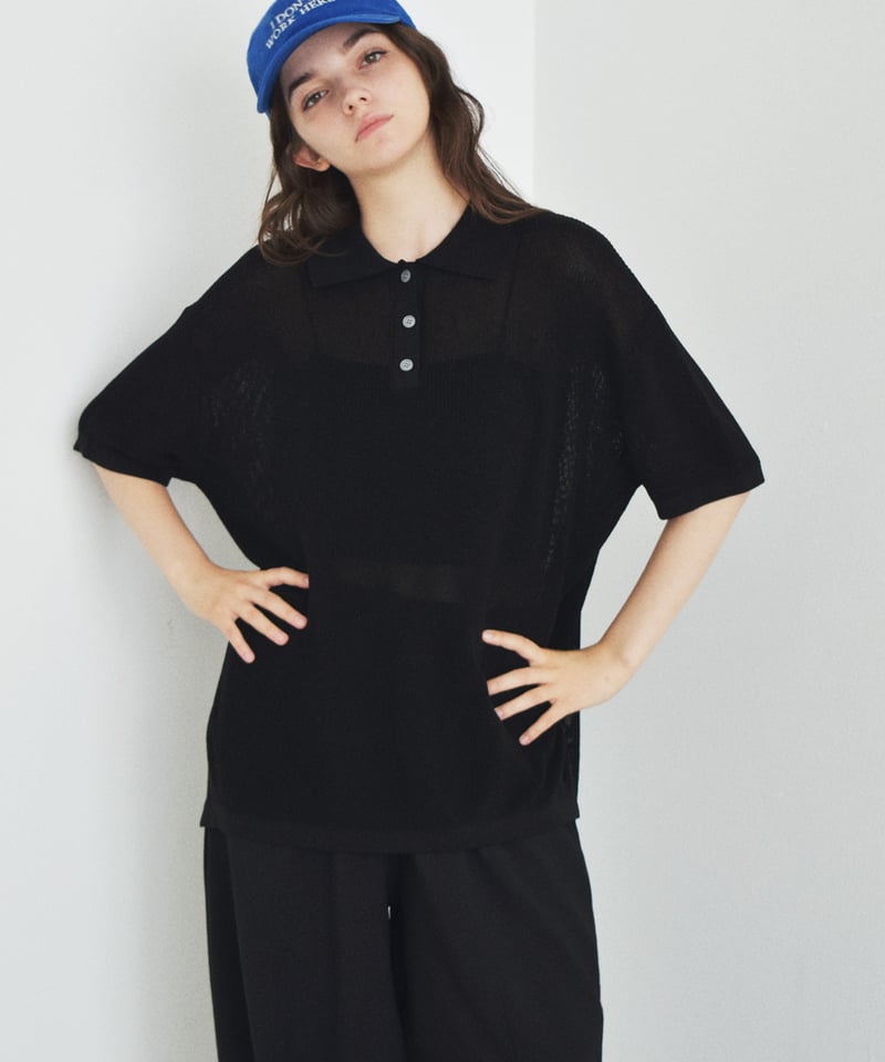 knit-02382 リネン混 ポロカラー ニット プルオーバー エクリュ