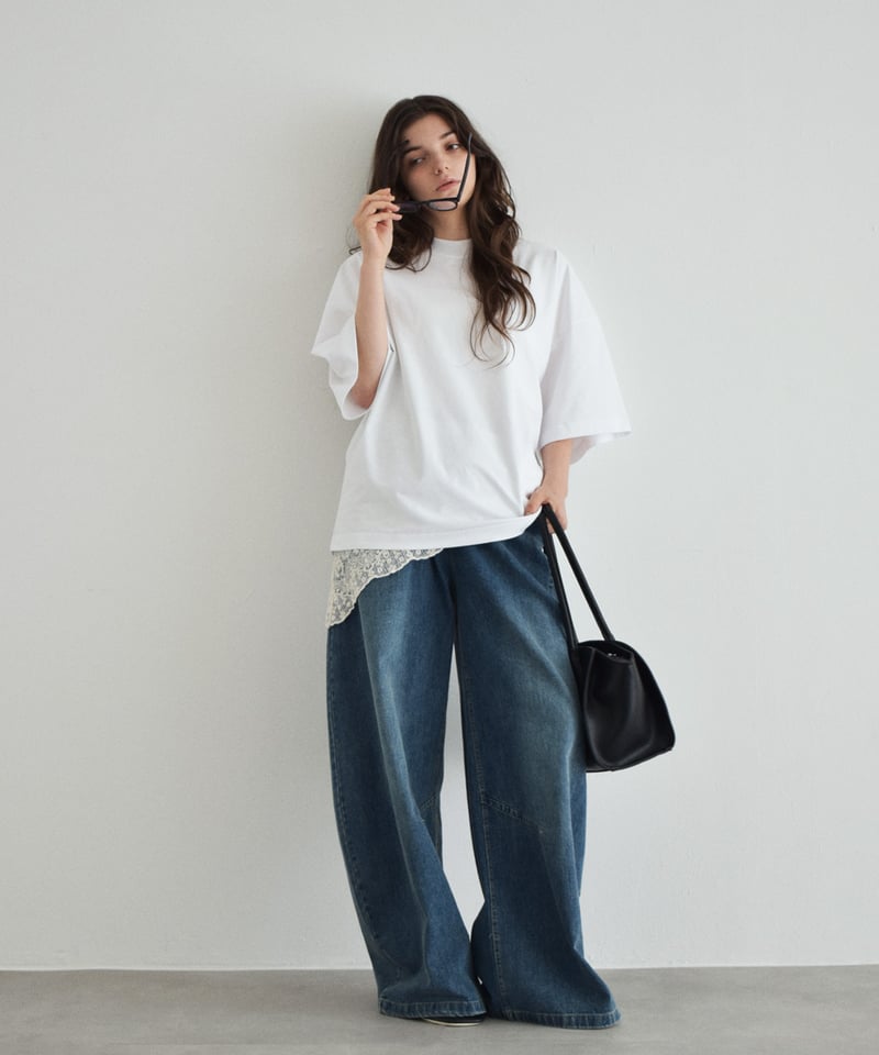 bottoms-02322 リラックス バレルレッグ デニム ウォッシュブルー | L