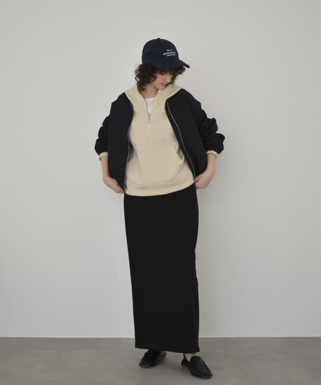 tops-02580　ハイネック ジップフーディ　ベージュ　グレー