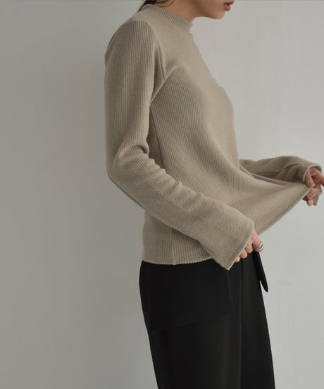 tops-04140　日本製　ハイネックニットプルオーバー　グレージュ　チャコール　ブラック
