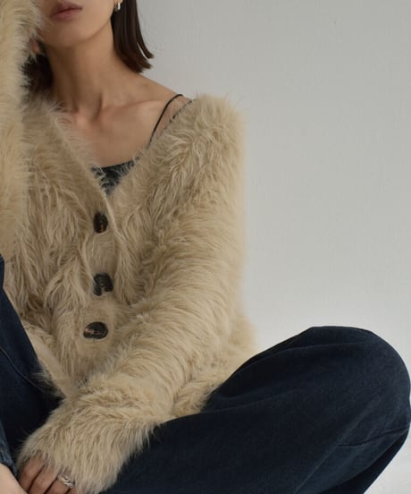 knit-07001 　シャギー ボリューム ニット カーディガン