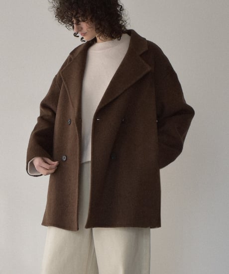 coat-02061　ウール ミディ コート リバー仕立て　エクリュ　ダークグレー　ブラウン