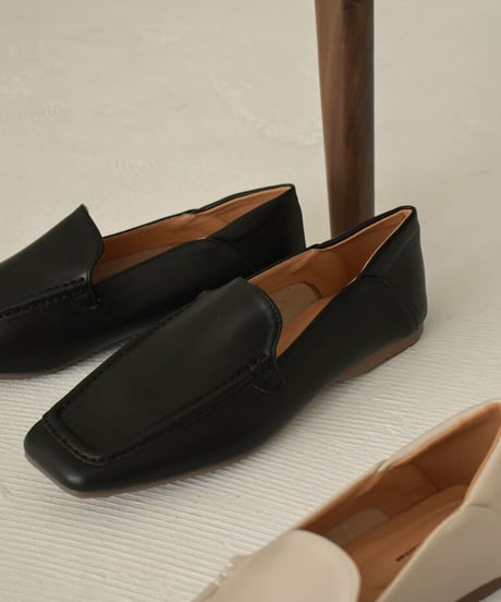 shoes-02169　クッション仕様　スクエアトゥスリッポン　グレージュ　ブラック