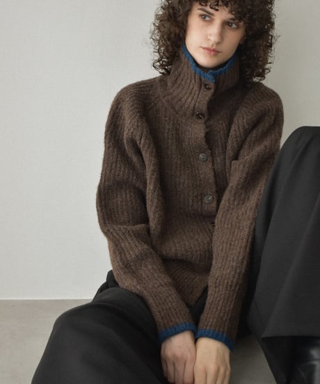knit-02349　バイカラー 2wayネック ニット　グレー　ブラウン