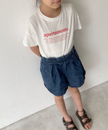 nh-kidstops-02001　キッズ クルーネック テキストＴシャツ　ホワイト　モカ