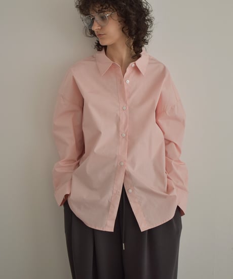 tops-02583　オーバーサイズ レギュラーシャツ　ホワイト　ピンク