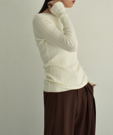 knit-02301　ボートネック ランダム リブ ニット　オフホワイト　チャコール