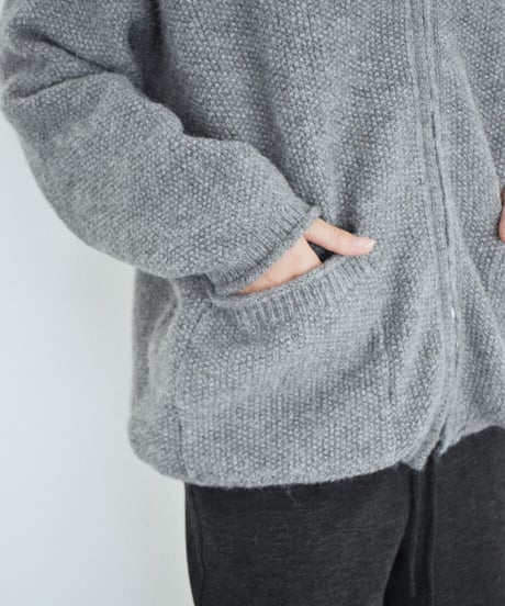 knit-02400　フロントポケット ジップ ニット カーディガン　アイボリー　グレー　ネイビー