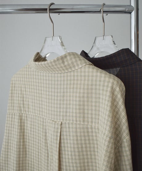 tops-02630　チェック オーバー シャツ　ベージュ　ブラウン