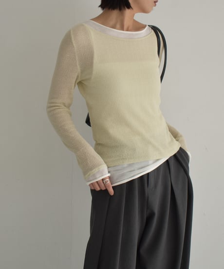 knit-02323　シアー レイヤード ニット　ペールイエロー　ブラック