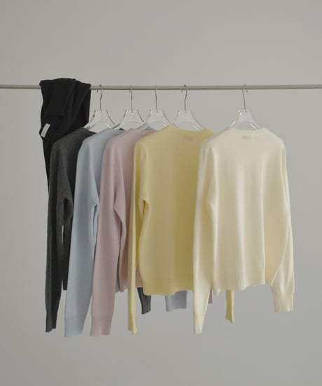knit-02372　クルーネック コンパクト ニット カーディガン　オフホワイト　イエロー　ピンク　ブルー　グレー　ブラック