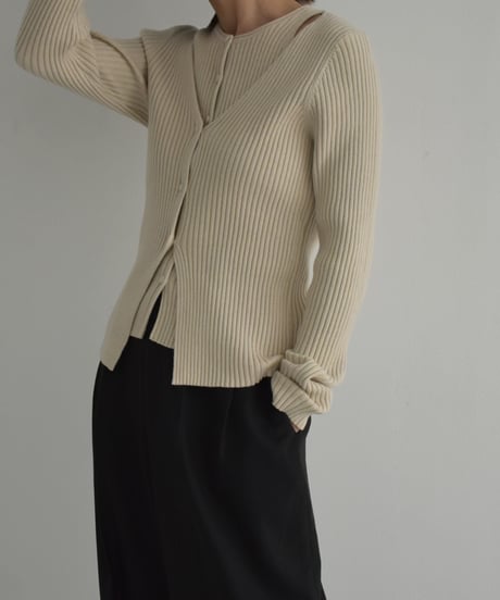 knit-02265　レイヤードデザイン リブニット　アイボリー　グレー　ブラック