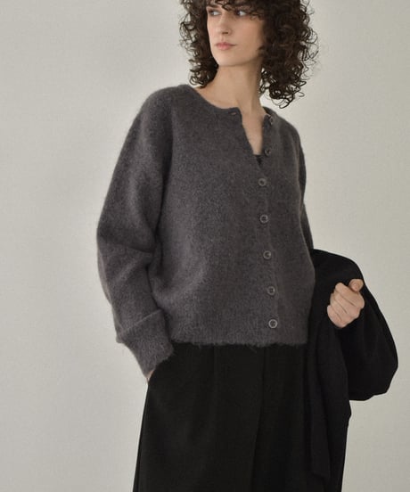knit-02352　クルーネックニットカーディガン　ライトグレー　チャコール