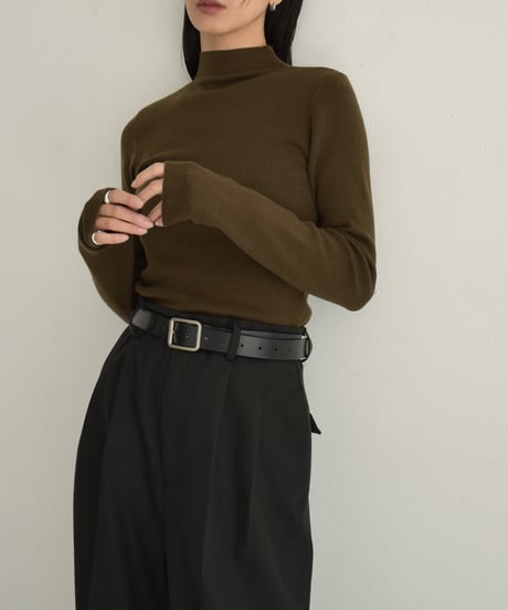 knit-02302　ハイネック ニット トップス　ブルーグレー　ブラウン