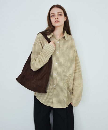 tops-02630　チェック オーバー シャツ　ベージュ　ブラウン