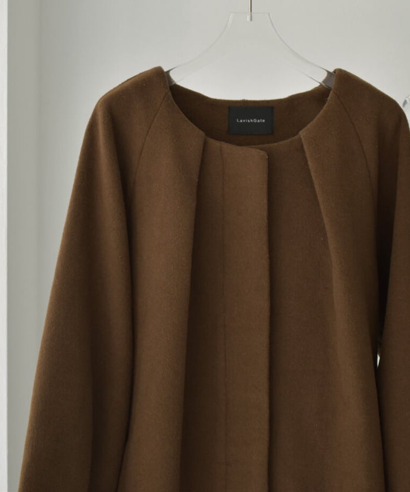 coat-13010 タックノーカラー ウール ミディコート モカ | L a v i s h