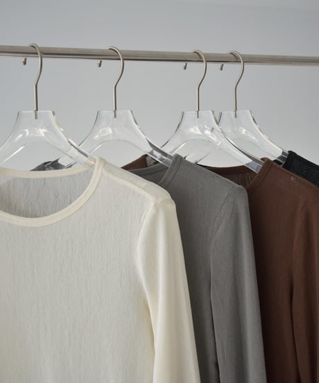 nh-tops-02569　ロングスリーブ シアーカットソー　エクリュ　グレー　ブラウン　ブラック