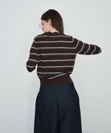 nh-knit-02393　ボーダー ニット カーディガン　ブラウン×ライトブルー