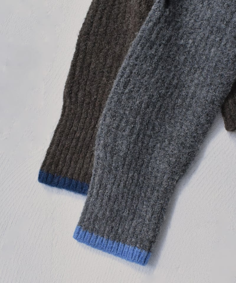 knit-02349 バイカラー 2wayネック ニット グレー ブラウン | L a v i