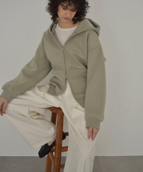 tops-02570　ダブルジップ フーディ　ブラック　グレー　カーキベージュ