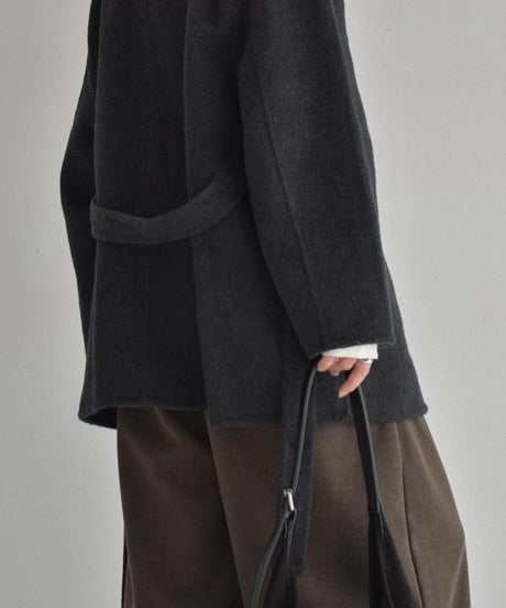 coat-02059　スタンドカラー ウール コート リバー仕立て　グレー　ダークグレー