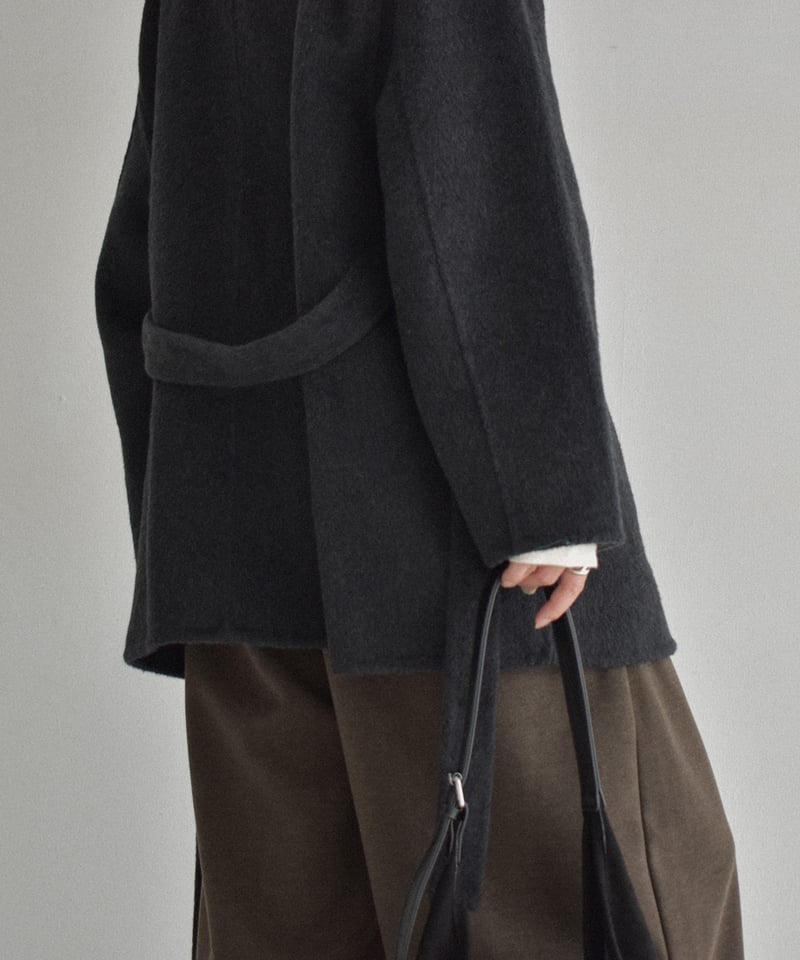 coat-02059 スタンドカラー ウール コート リバー仕立て グレー