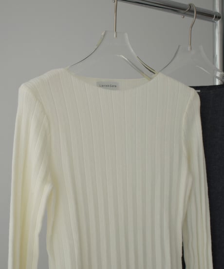 knit-02301　ボートネック ランダム リブ ニット　オフホワイト　チャコール