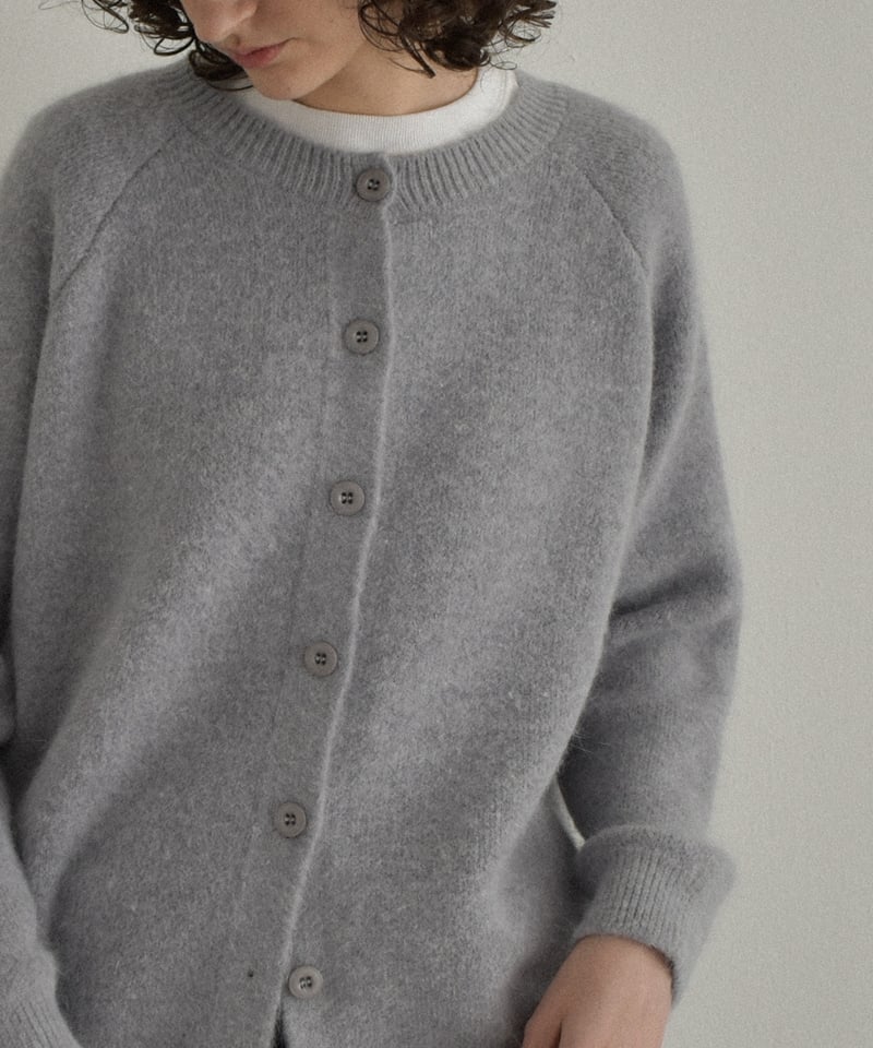 knit-02370 アルパカ混 クルーネック ニット カーディガン ピンク