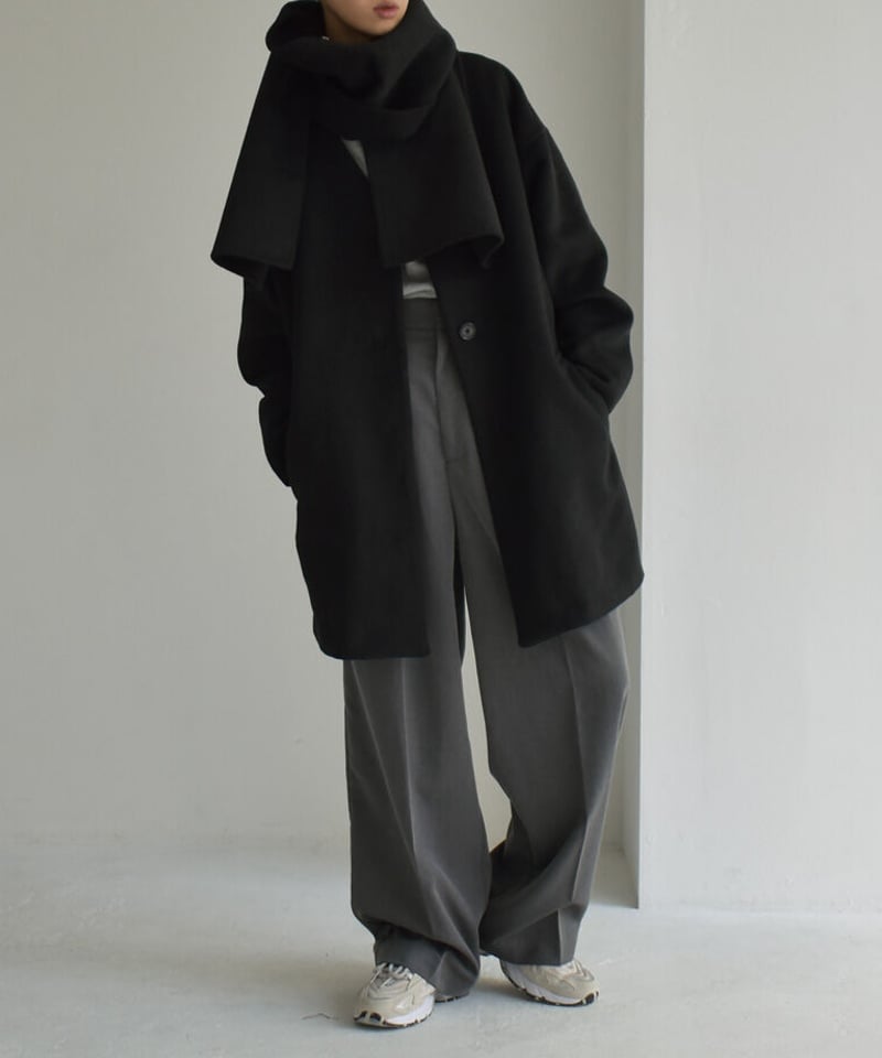 coat-13009 ストール付き ウール ミディコート モカ ブラック coat-13009 ストール付き ウール ミディコート モカ ブラック